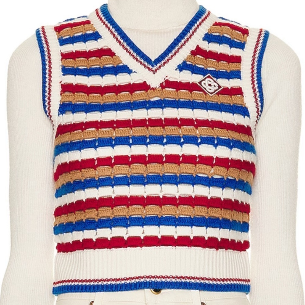 NWT Casablanca Knit Sweater Vest Crochet Merino Wool Multicolor Logo